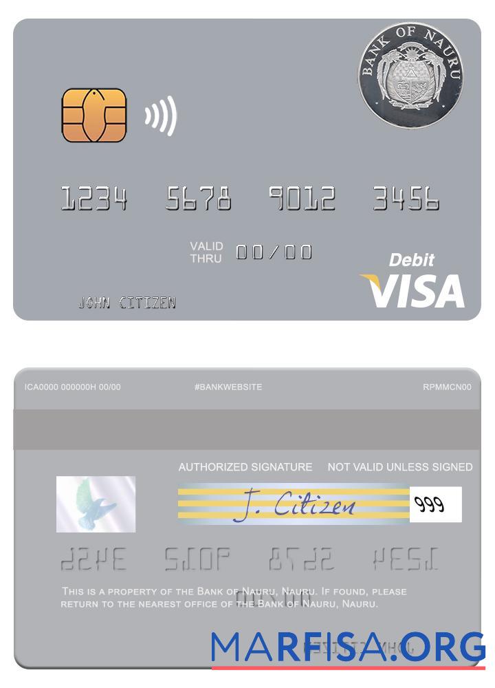 Realistic Nauru Bank of Nauru visa debit card example